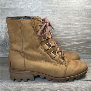 Sorel Phoenix Short Lace Waterproof Camel Leather Women's Sz 8 Lace-Up Boots